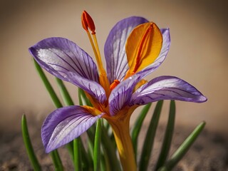 Saffron flower photographed in the garden in the house during the day with good lighting. beautiful purple flowers