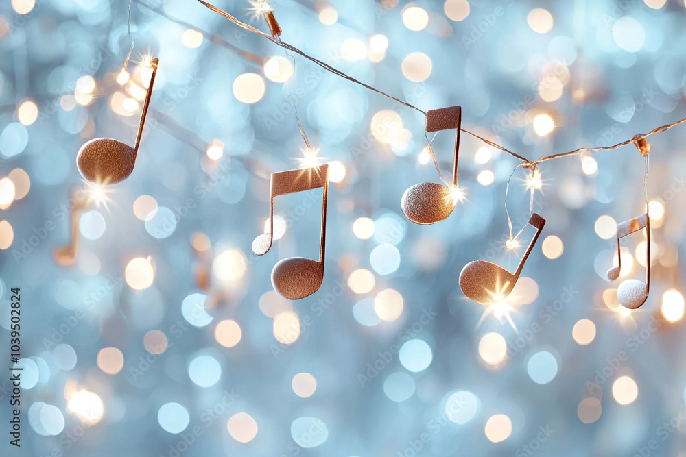 Poster enchanting musical notes illuminated against a dreamy blurred bokeh background creating a captivatin