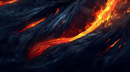 view of hot red magma flowing on dark mountainous surface at night time