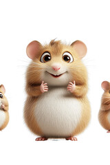 A 3D cartoon hamster character, isolate on white background, playful and lively in design. cutout png