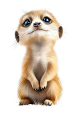 Fototapeta premium A baby meerkat, isolate on white background, with soft fur and an endearing expression. cutout png