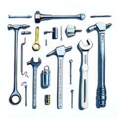 A collection of various hand tools arranged neatly, showcasing their shapes and functions.