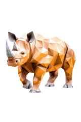 A low polygon style rhinoceros, isolate on white background, featuring geometric shapes and bold colors. cutout png