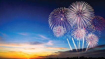 Colorful fireworks festival happy new year black background, abstract energy with motion