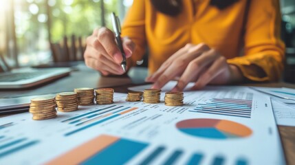 Obraz premium analysis working financial results. Analysis of sales forecast graphs, financial accounting Abstract digital effect for background Latest analysis of work with leadership Graphs to view financial acc 