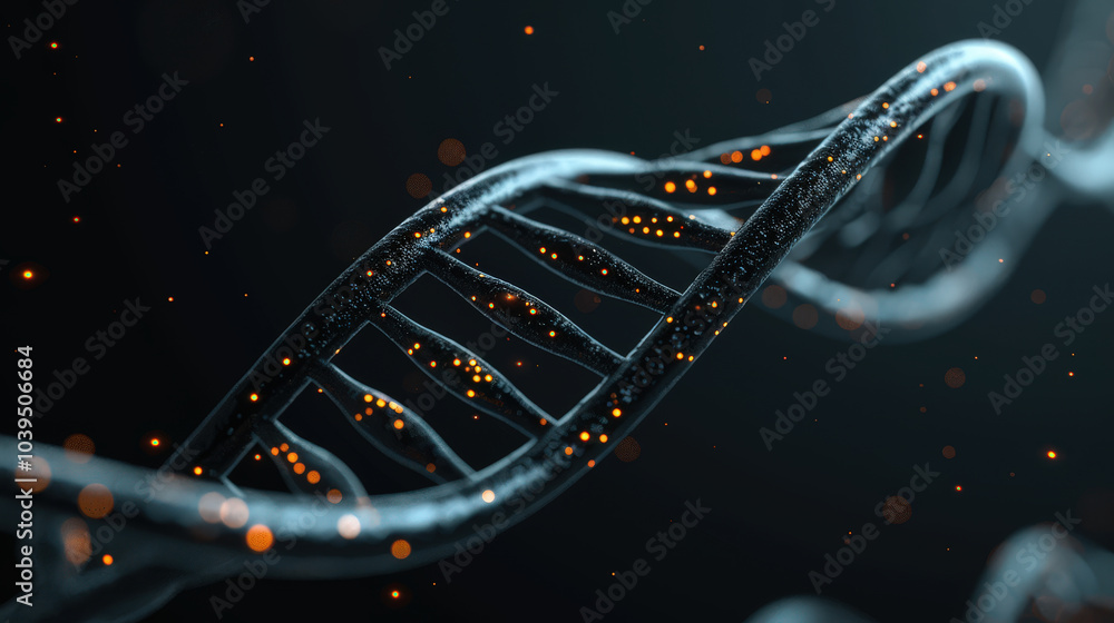 Poster stunning zoomed in view of dna strands connecting, showcasing intricate details and glowing particle