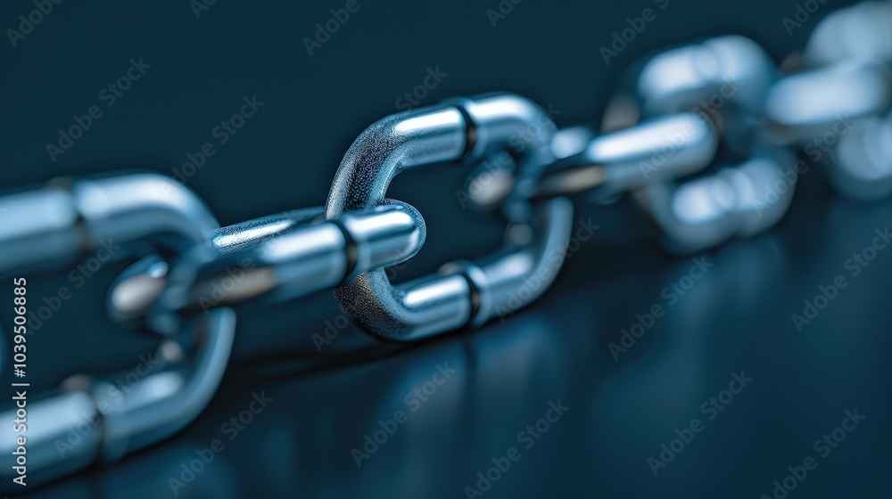 Poster close up view of metallic chain link, showcasing its shiny surface and intricate details. image emph