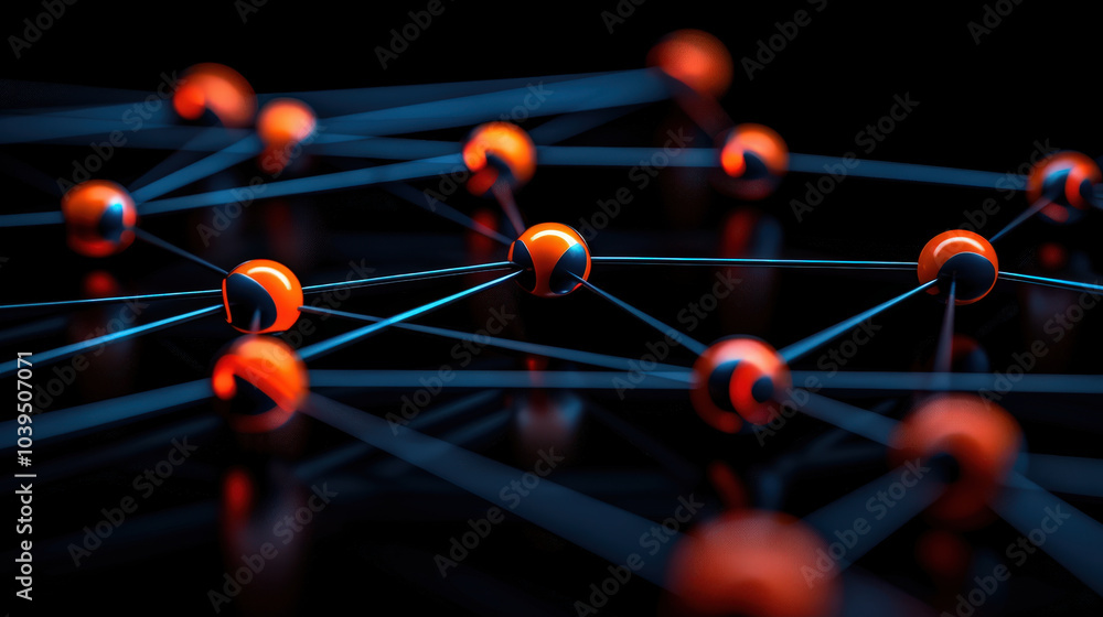 Aufkleber digital network with glowing orange nodes connected by blue lines, creating abstract representation 
