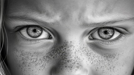 her hair and eyes bear distinctive freckles