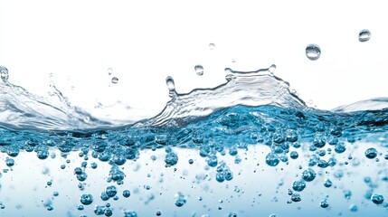 A water splash with air bubbles, isolated against a white background.