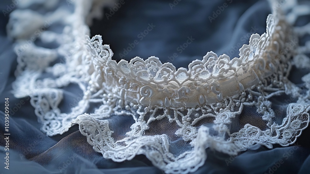 Poster intricate lace and ribbon choker with a vintage charm resting on a simple minimalistic surface highl