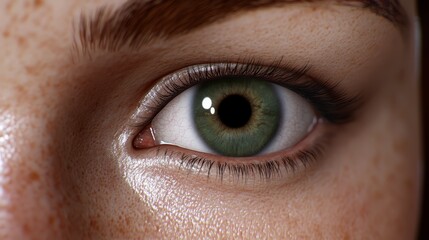  A tight shot of an eye, featuring a solitary water droplet nestled within its iris