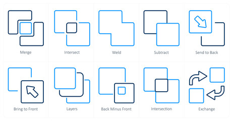 Fototapeta na wymiar A set of 10 editing tools icons as merge, intersect, weld