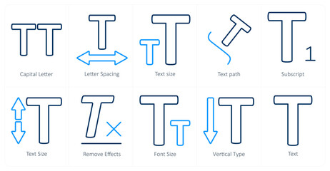 Obraz premium A set of 10 editing tools icons as capital letter, letter spacing, text size
