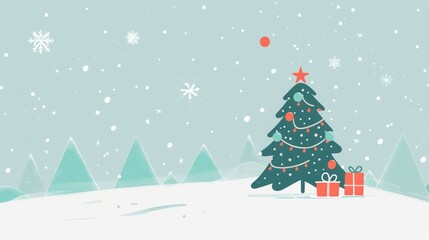 Christmas background with tree and snow illustration.