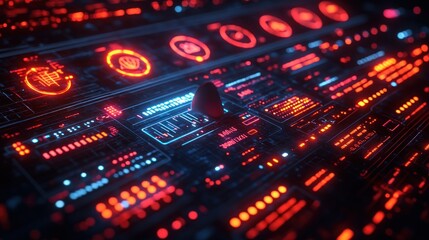 Obraz premium Futuristic control panel with glowing buttons and indicators.
