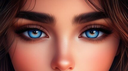 blue eyes, long brown hair, and lengthy lashes