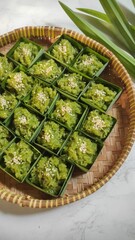close up of pandan sticky rice