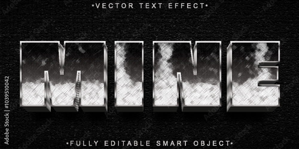 Poster shiny silver mine vector fully editable smart object text effect