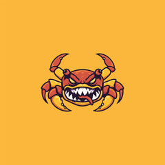 Vector illustration of cartoon red monster crab with big eyes and mouth