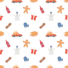 Seamless christmas pattern. New year background. Colored illustration with christmas icons