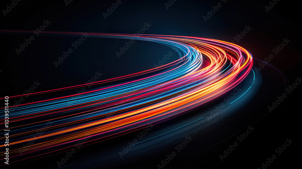 Poster colorful light trails create mesmerizing abstract pattern against dark background, showcasing vibran
