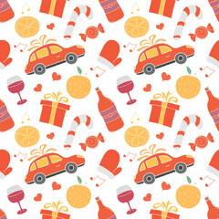 Seamless christmas pattern. New year background. Colored illustration with christmas icons
