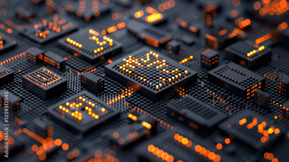 Aufkleber close up view of abstract tech grid featuring glowing points and sharp lines, creating dynamic and futuristic atmosphere. intricate design evokes sense of innovation and technology