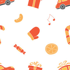 Seamless christmas pattern. New year background. Colored illustration with christmas icons