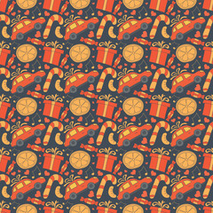 Seamless christmas pattern. New year background. Colored illustration with christmas icons