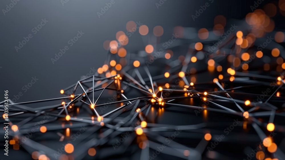 Poster abstract tech network of glowing nodes and sharp lines creates visually striking composition. intric