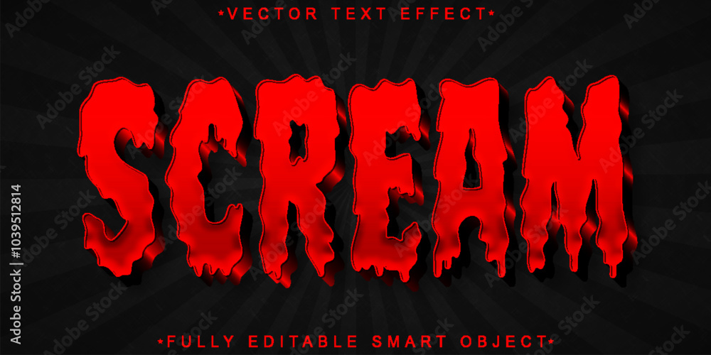 Poster red horror scream vector fully editable smart object text effect
