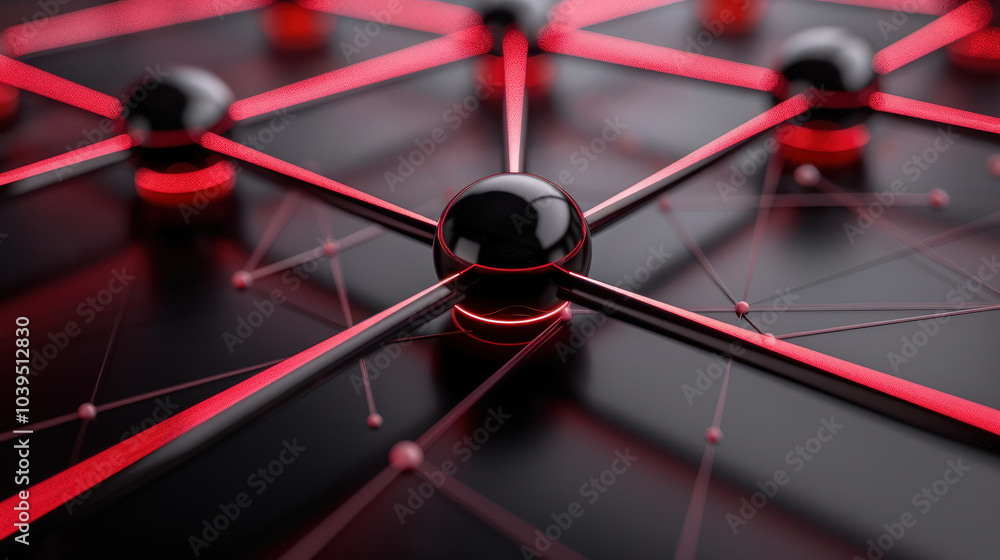 Poster close up view of network of glowing nodes connected by sleek lines, showcasing modern and abstract d