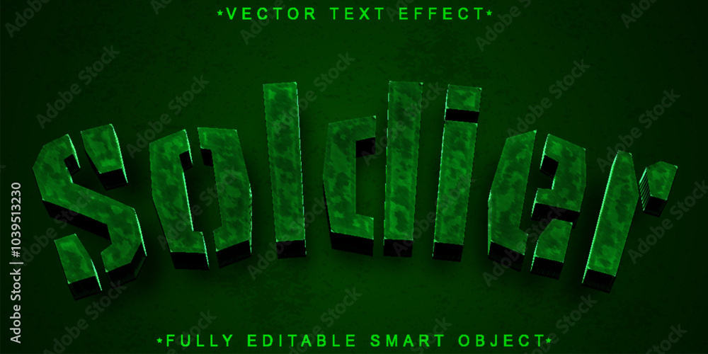 Poster green soldier vector fully editable smart object text effect