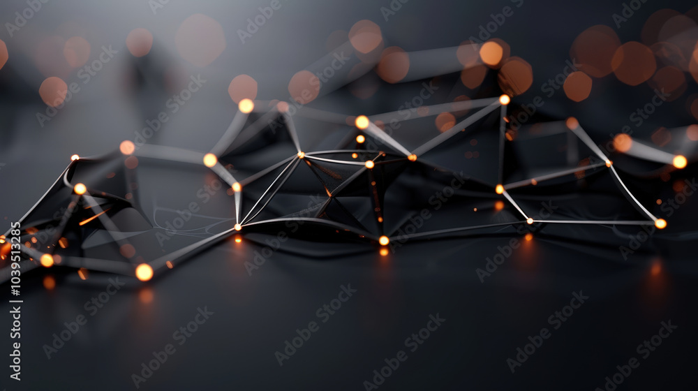 Poster abstract technology grid with glowing nodes connected by lines, creating visually striking network. 