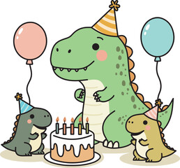 Mother and child dinosaurs celebrate birthday
