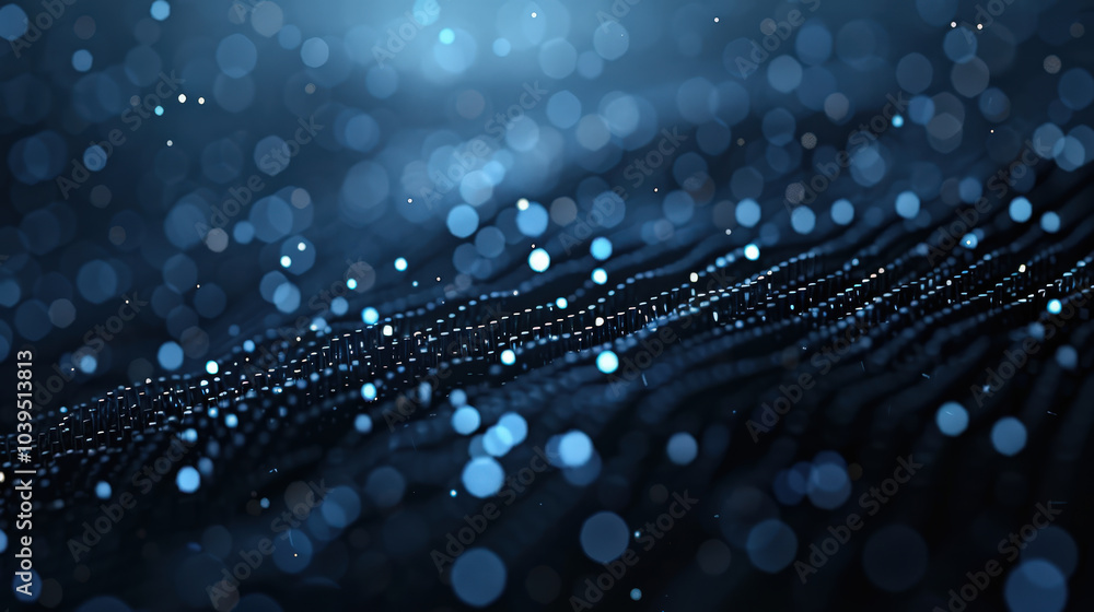 Poster mesmerizing abstract representation of technology network, featuring glowing points and waves of lig
