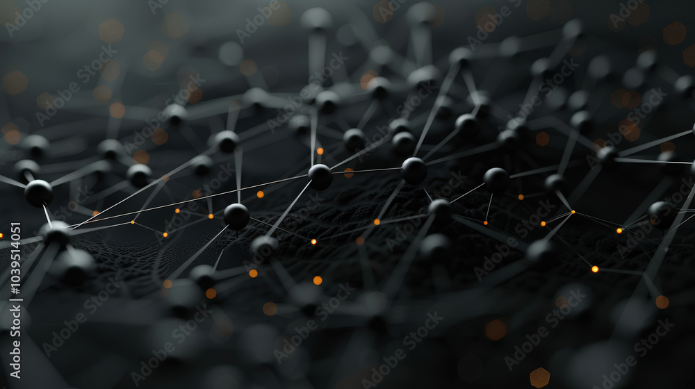 Poster network of glowing nodes interconnected by lines creates mesmerizing abstract technology design. int