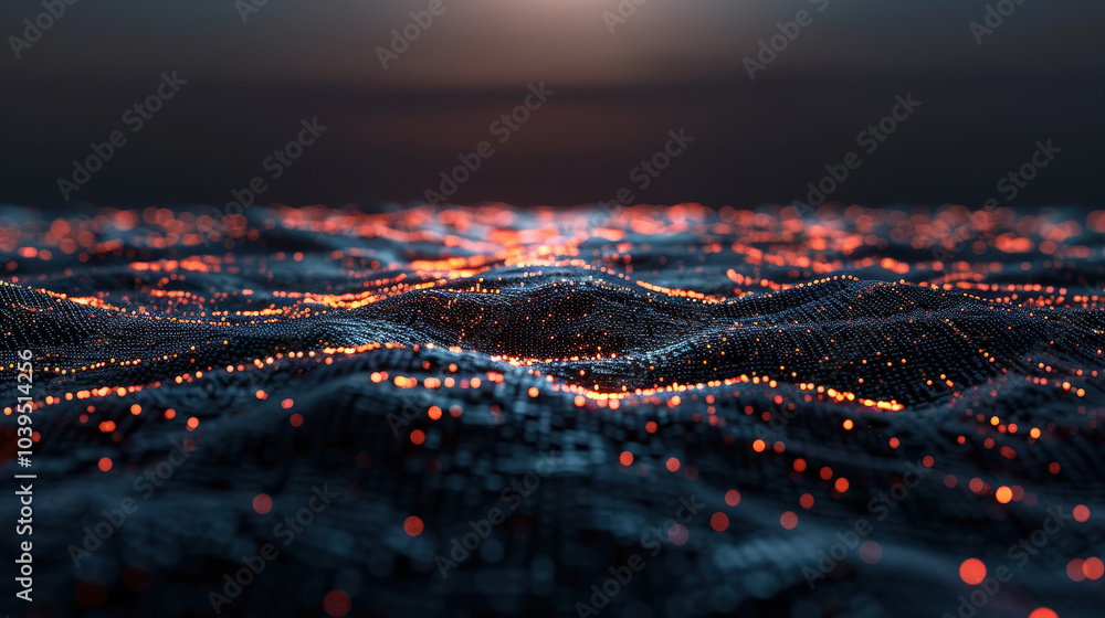 Poster mesmerizing abstract representation of glowing nodes forming digital landscape, showcasing intricate