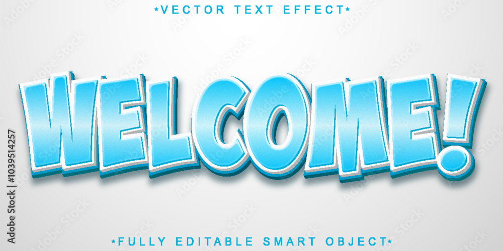 Poster blue cartoon welcome vector fully editable smart object text effect