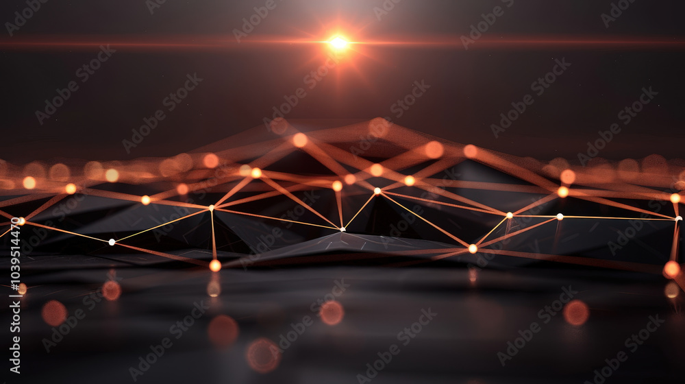 Poster mesmerizing abstract technology scene featuring web of glowing nodes and sharp lines, creating dynam