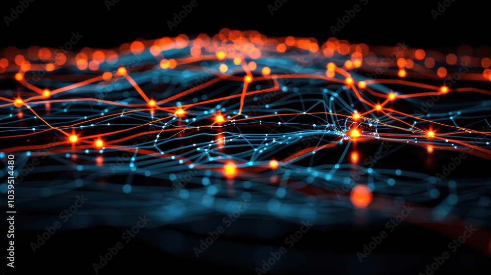 Poster vibrant web of glowing nodes and interconnected lines creates stunning abstract technology backgroun