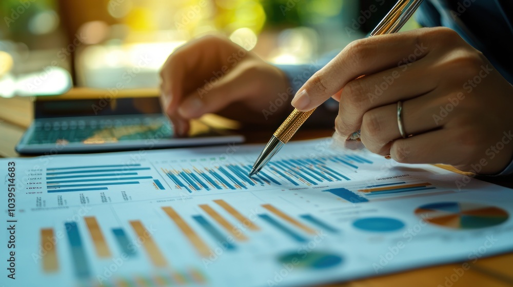 Poster analysis working financial results. analysis of sales forecast graphs, financial accounting abstract