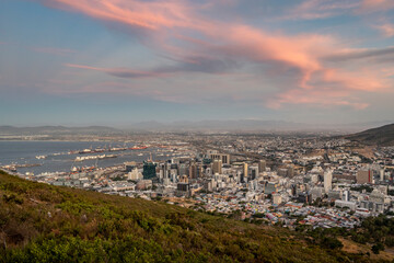 View of Cape Town from the local mountain Signalhill in a wonderful evening atmosphere