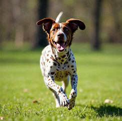 Happy Dog Running Joyfully in a Sunny Green Park