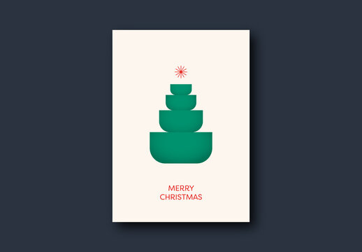 Christmas Card Template with Abstract Green Tree