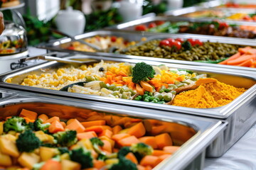 Buffet food catering food party at restaurant mini canapes snacks and appetizers