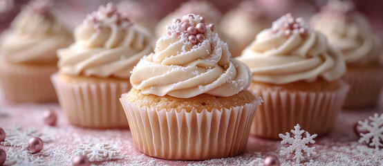 Cupcake with cream and snowflakes.