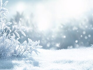 A serene winter landscape featuring gentle snow-covered ground and frosted foliage, creating a peaceful and tranquil atmosphere.