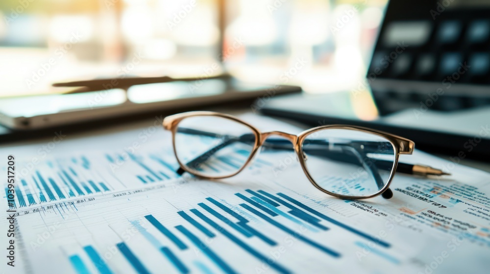 Poster analysis working financial results. analysis of sales forecast graphs, financial accounting abstract